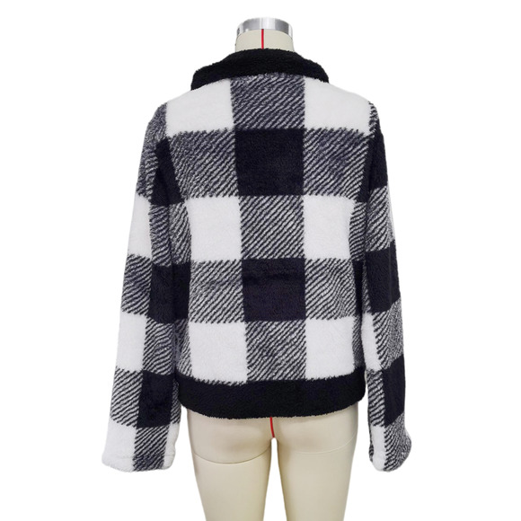 Women's Zipper Collared Plaid Jacket - Picture 8 of 8